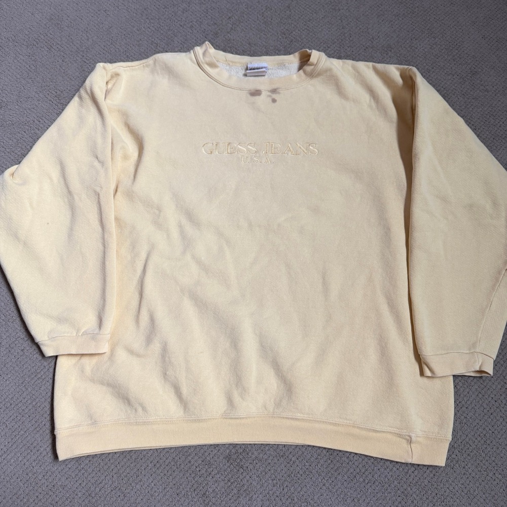 Vintage‎ 1990s Guess Jeans USA Embroidered Sweatshirt Yellow OSFA